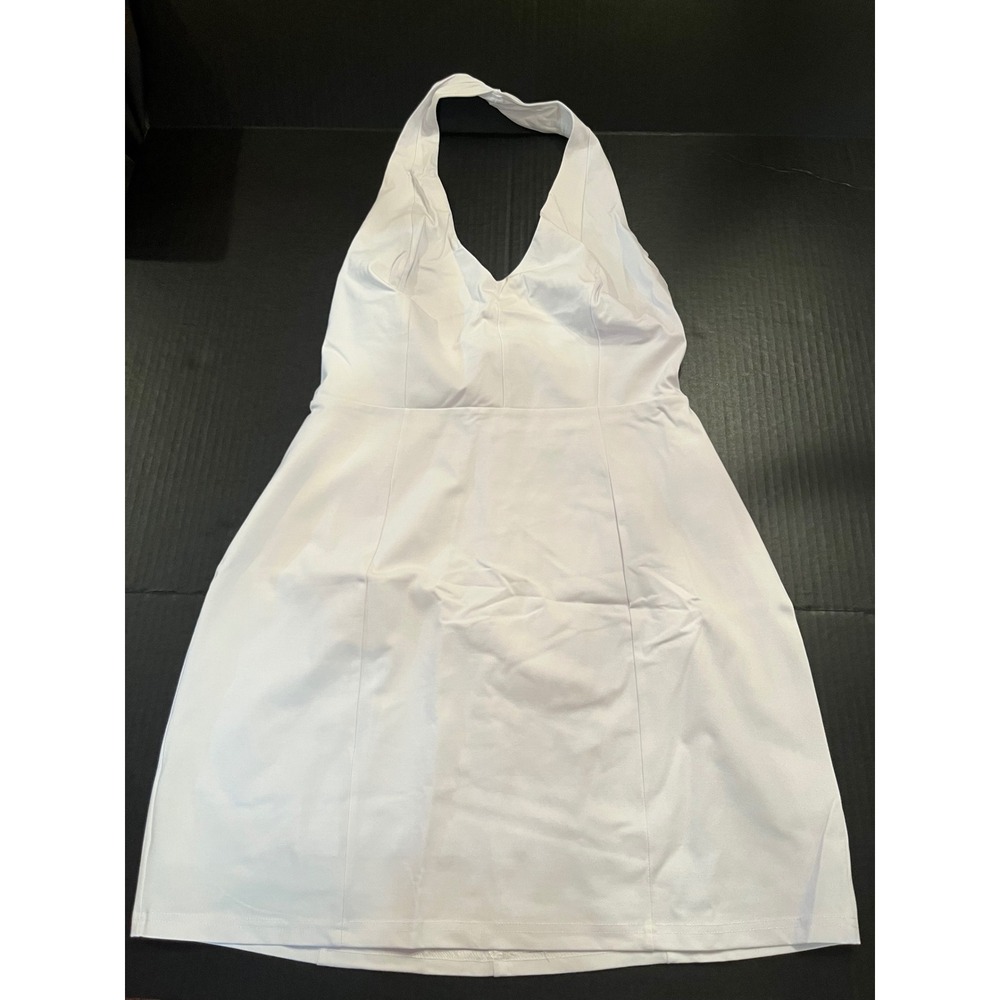 Woman's White Sexy V-Neck Sleeveless A-Line Backless Dress Zipper Size Large‎